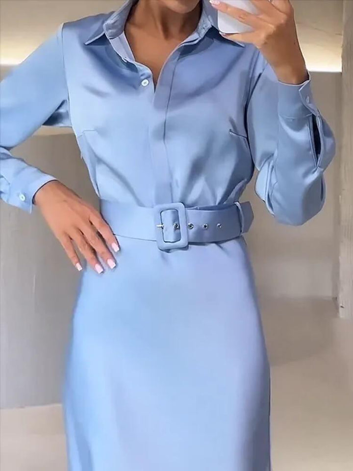 Solid Color Mercerized Polo Collar Maxi Dress
