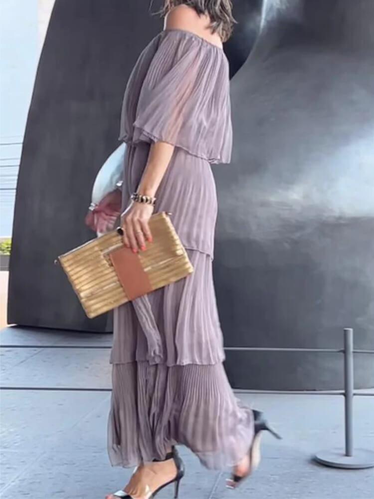 Women's Elegant Off Shoulder Ruffle Maxi Dress