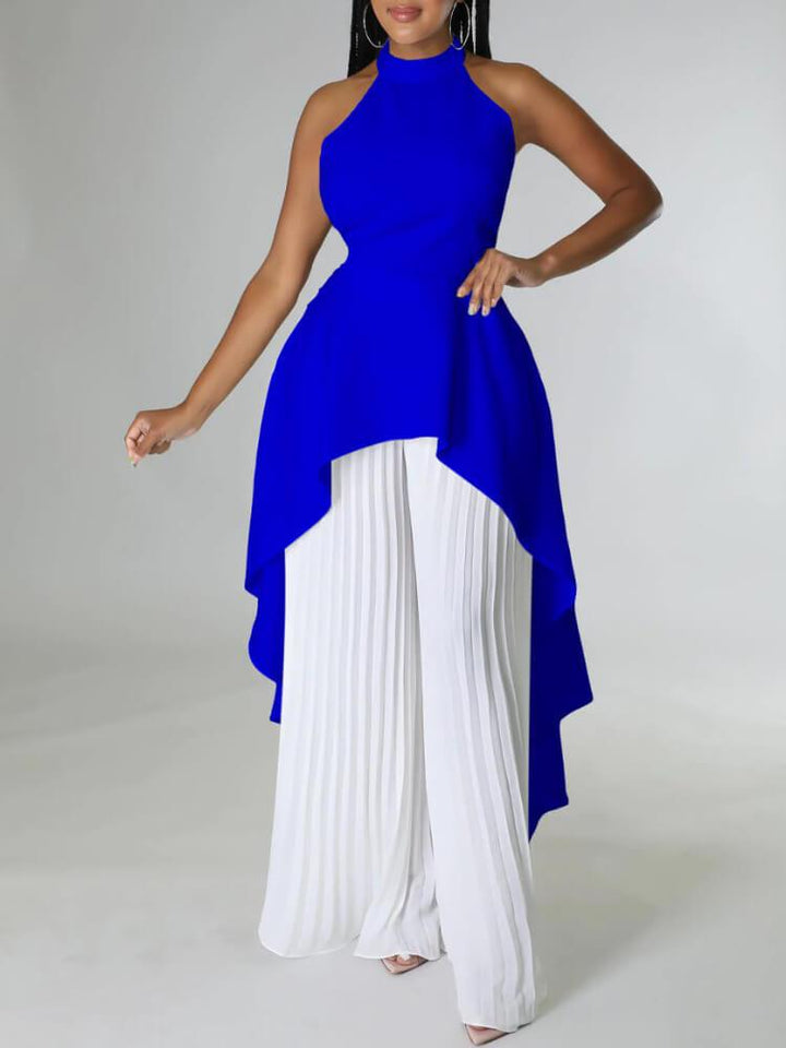 Backless Top Pleated Wide Leg Pants Two-Piece Set