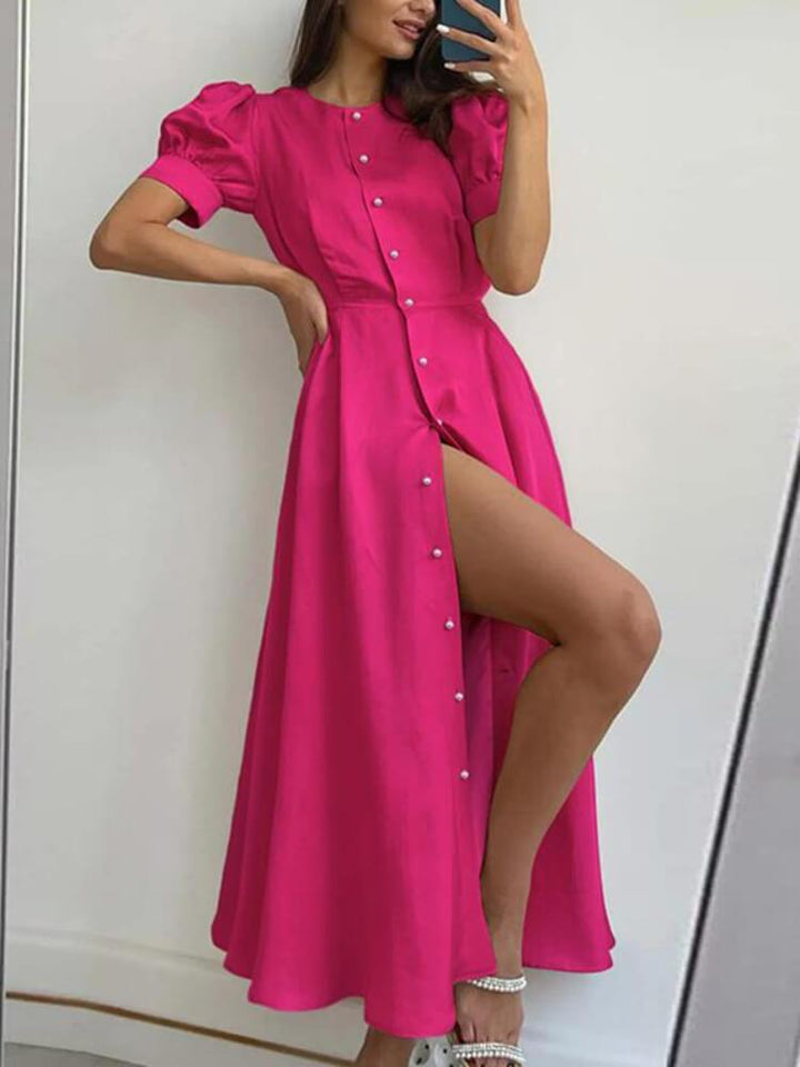 Casual Solid Color Lantern Sleeve Maxi Dress