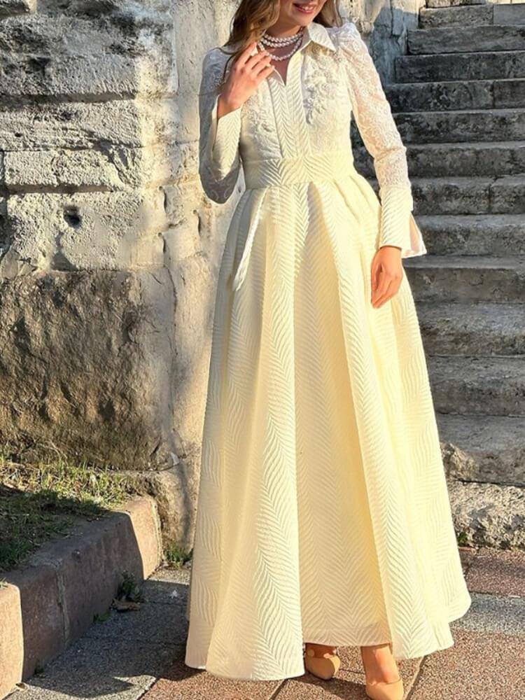 Solid Color Lace Long Sleeve Evening Dress