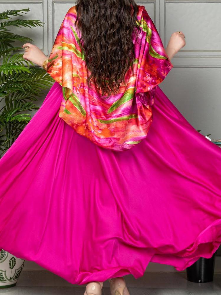 Floral Printed Shawl Dress Two-Piece Set