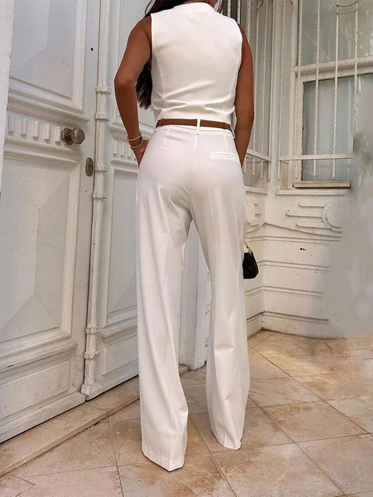 Solid Color Button Slim Vest Two-Piece Pants Set
