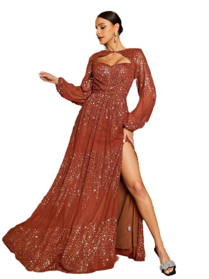 Women's Elegant Sequins High Waist Evening Dress