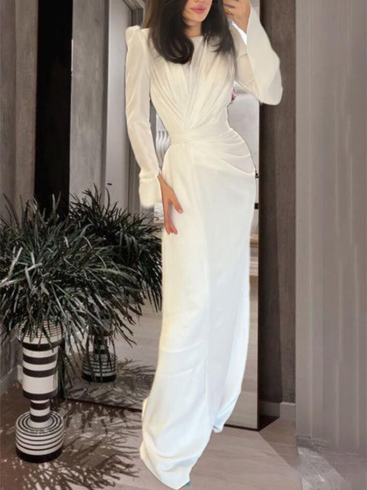Solid Color Pleated Waist Fit Maxi Dress