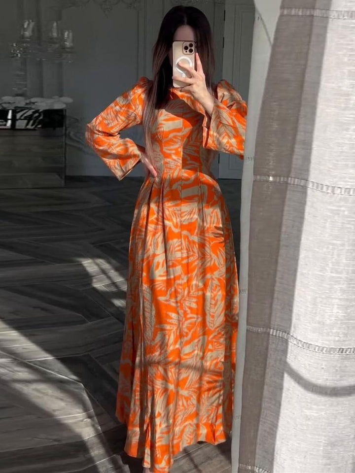 Women's Elegant Printed Long Sleeve Maxi Dress