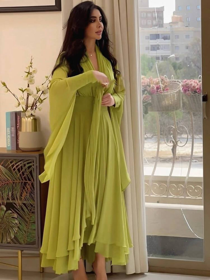 Women's Long-Sleeved Shawl Dress Two-Piece Set