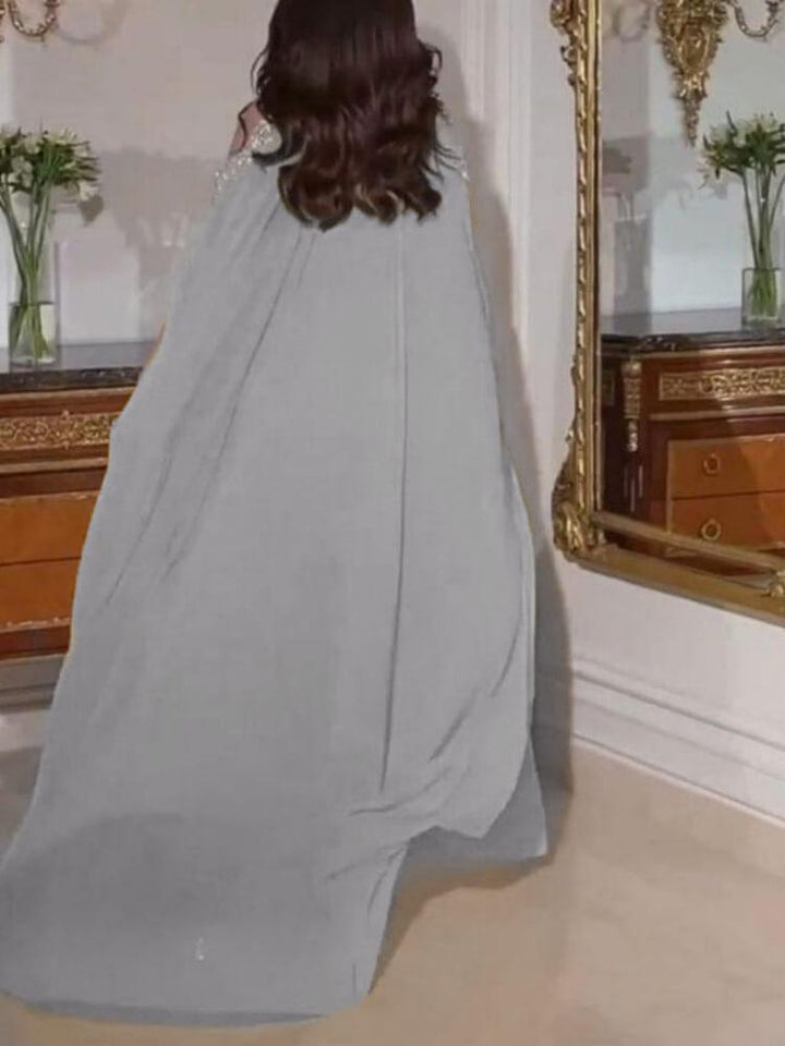 Women's Chiffon Cape Sequins Two-Piece Dress Set