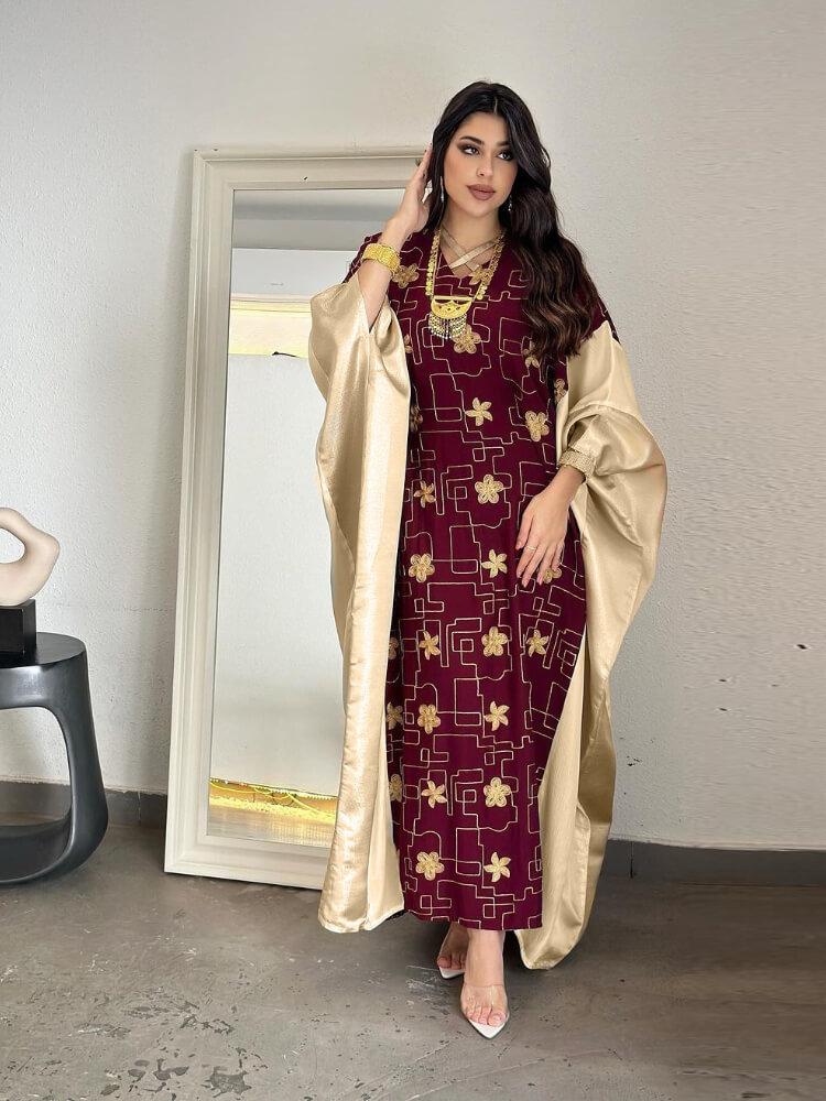 Women's Elegant Embroidery Color Maxi Dress Jalabiya