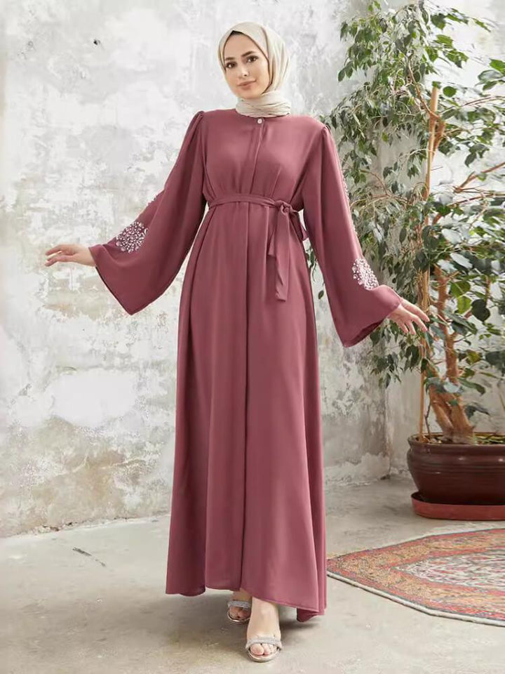 Beaded Rhinestones Elegant Abaya(WithoutHijab)