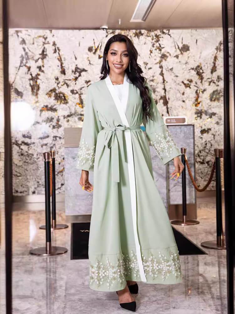 Floral Pattern Lace-Patchwork Maxi Dress Abaya