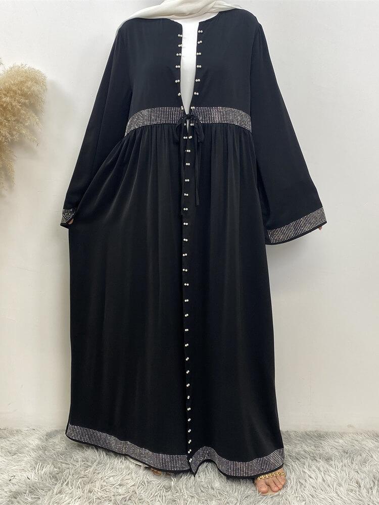 Solid Color Beaded Robe Dress Abaya