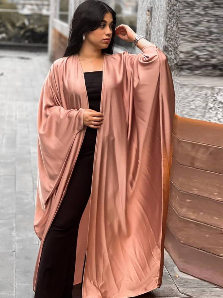 Casual Solid Color Cardigan Satin Robe Abaya