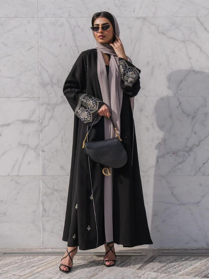 Embroidered Patchwork Abaya Outer Cardigan Dress