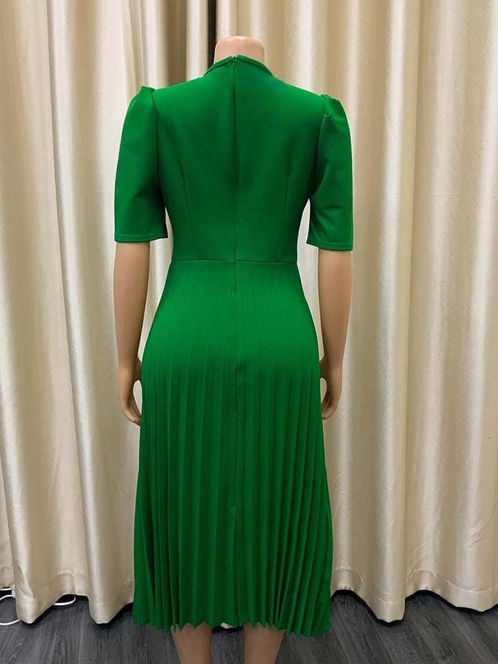 Women's Pleated Solid Color Midi Dress