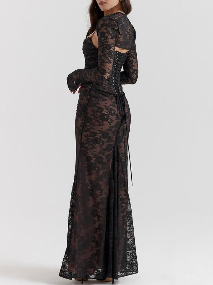 Women's Lace Shawl Strap Long Sleeve Dress
