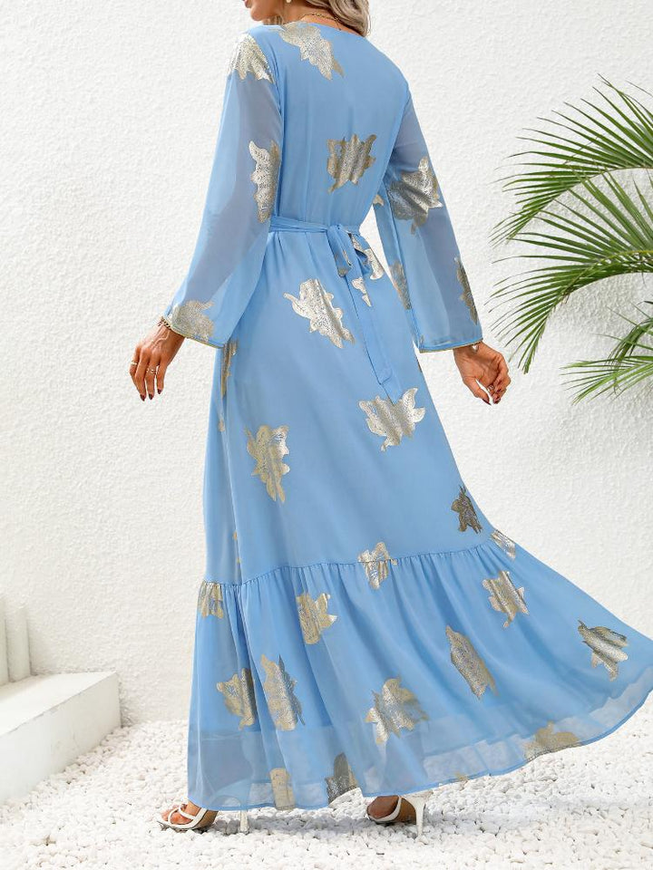 Women's Casual V-Neck Long Dress Abaya