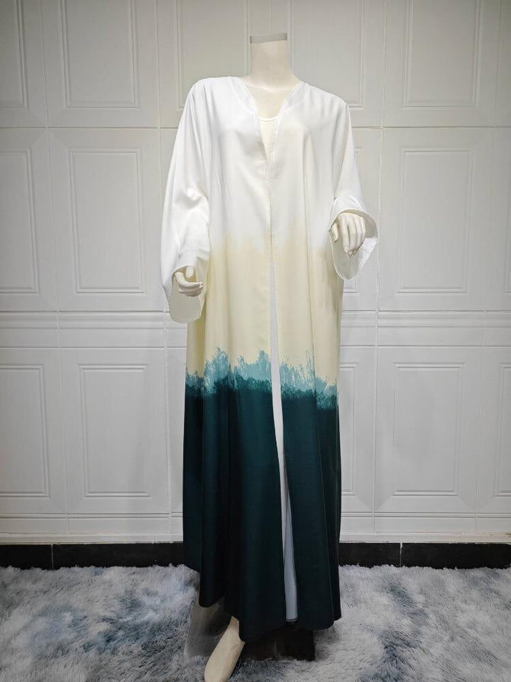 Casual Tie-Dye Cape Cardigan Dress Abaya