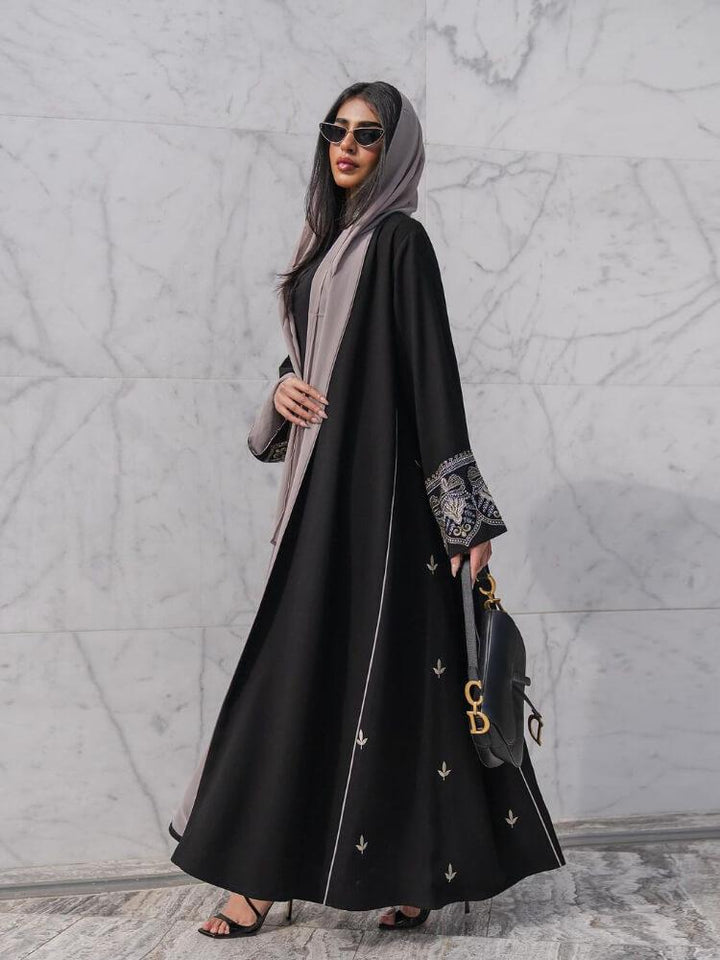 Embroidered Patchwork Abaya Outer Cardigan Dress