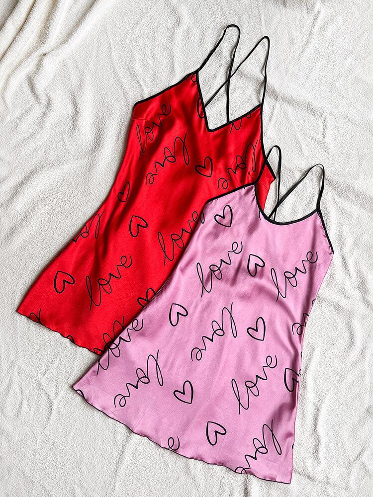Women's Heart-Print Backless Skirt Night Dress
