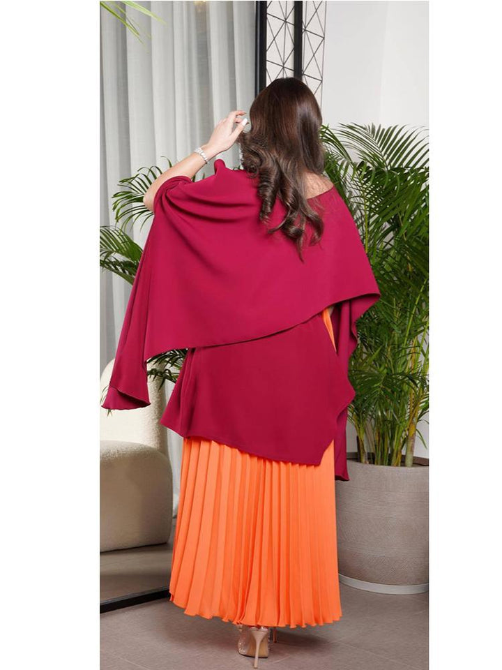 Patchwork Color Shawl Dress Two-Piece Dress Set