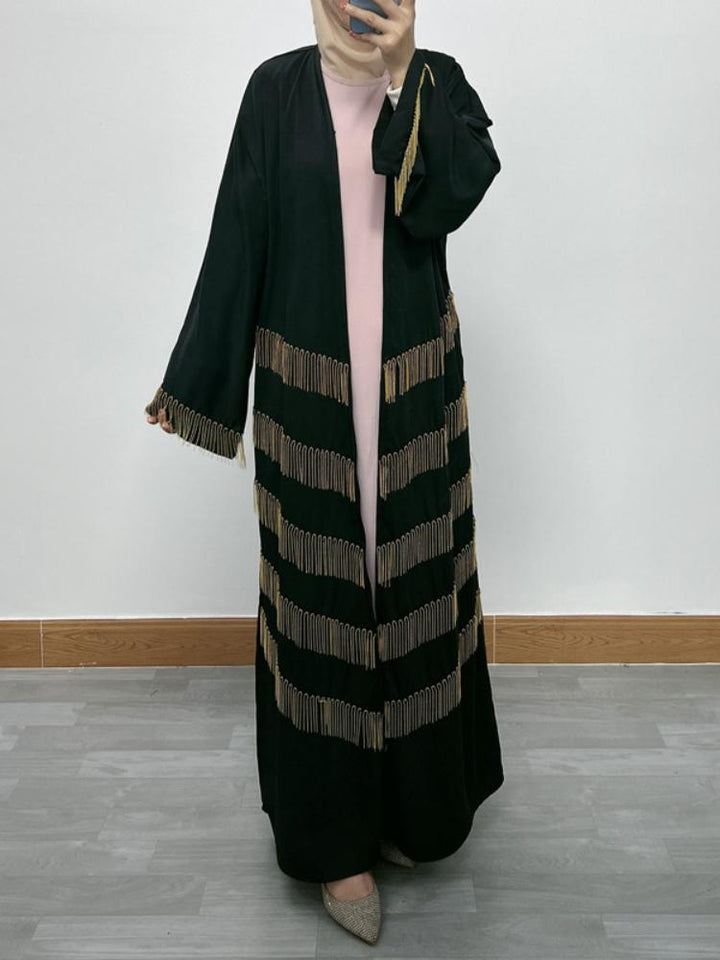 Batwing Sleeve Tassel Zip Cardigan Abaya