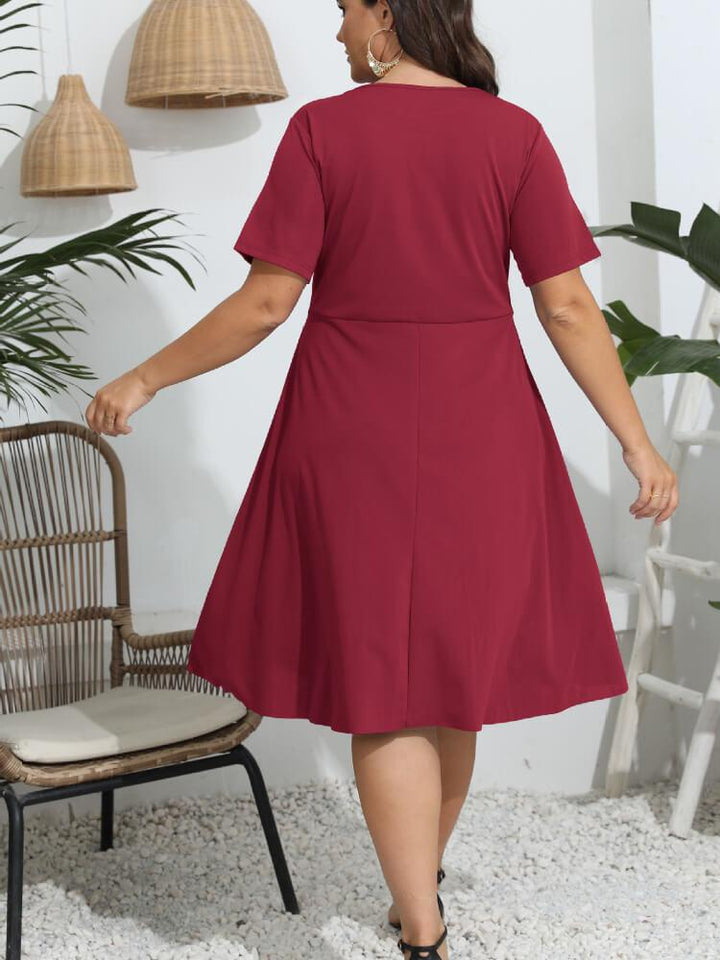 Tight Waist Short-Sleeved Plus Size Dress