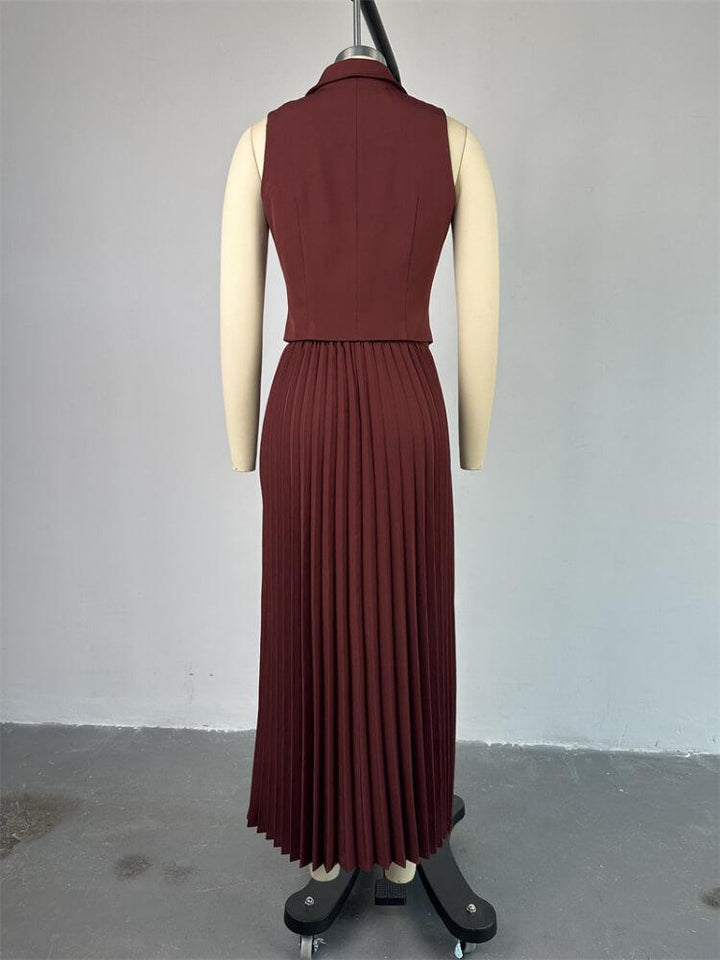 Vest Top Pleated Skirt Two-Piece Dress Suit