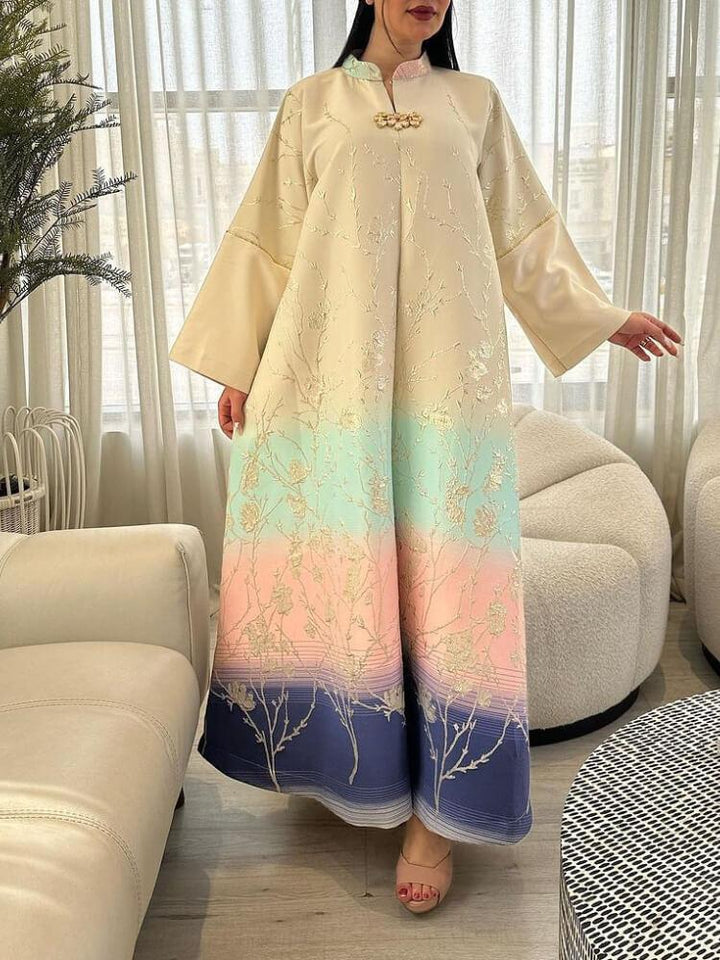 Jacquard Embroidered Ombre Color Robe Dress Jalabiya