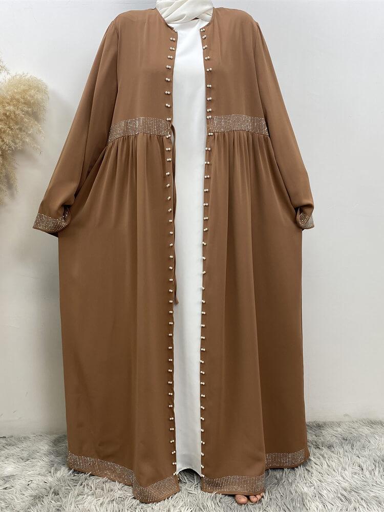 Solid Color Beaded Robe Dress Abaya