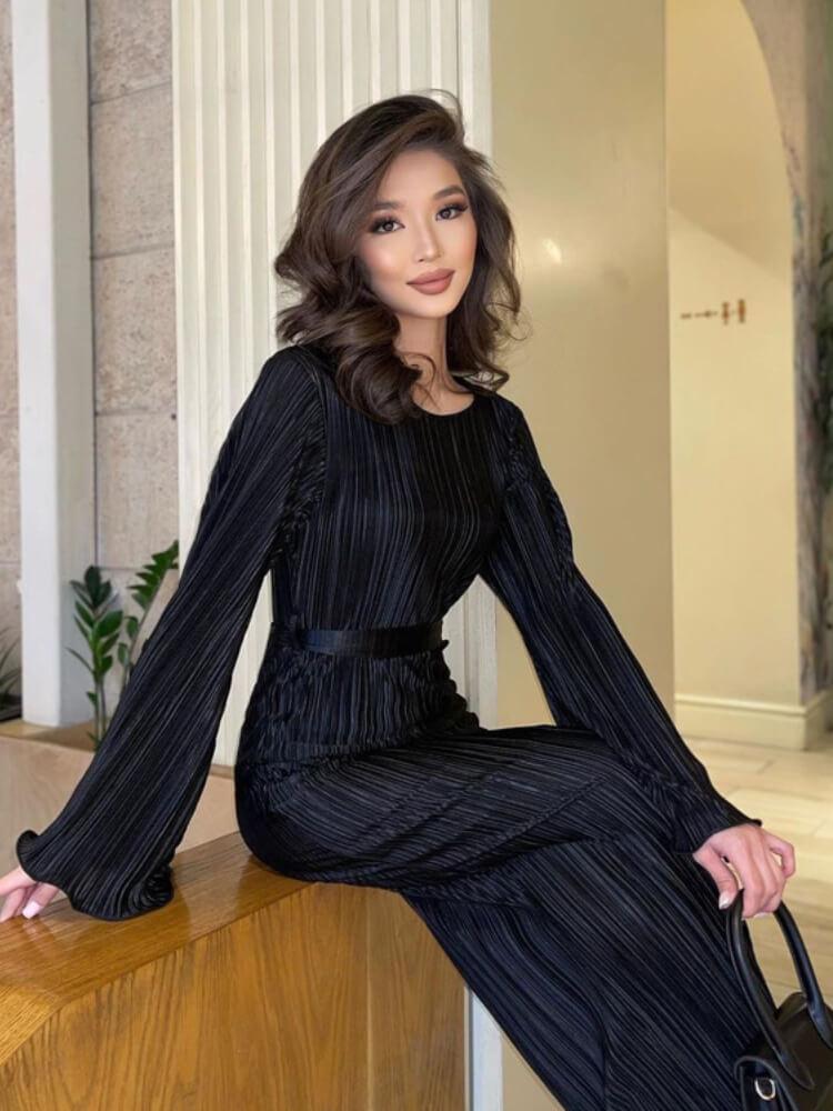 Women's Casual Lace-Up Bell Sleeve Maxi Dress