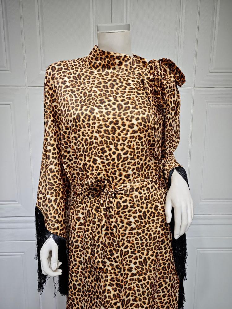 Fashion Batwing Sleeve Tassel Leopard Printed Kaftan
