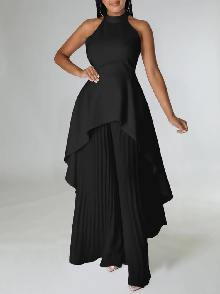 Backless Top Pleated Wide Leg Pants Two-Piece Set
