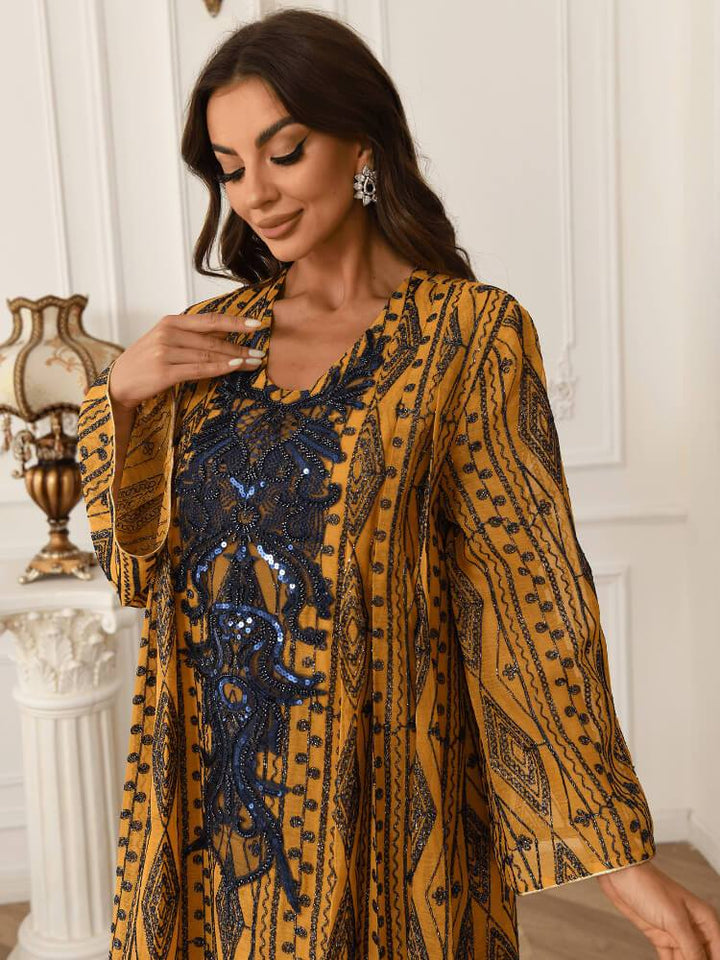 Women's Elegant Beaded Mesh Embroidered Jalabiya