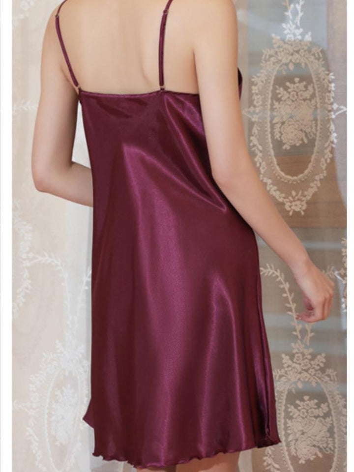 Women's Casual V-Neck Lace Silk Nightdress