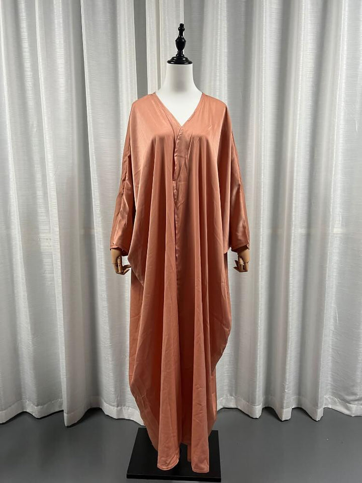 Casual Solid Color Cardigan Satin Robe Abaya