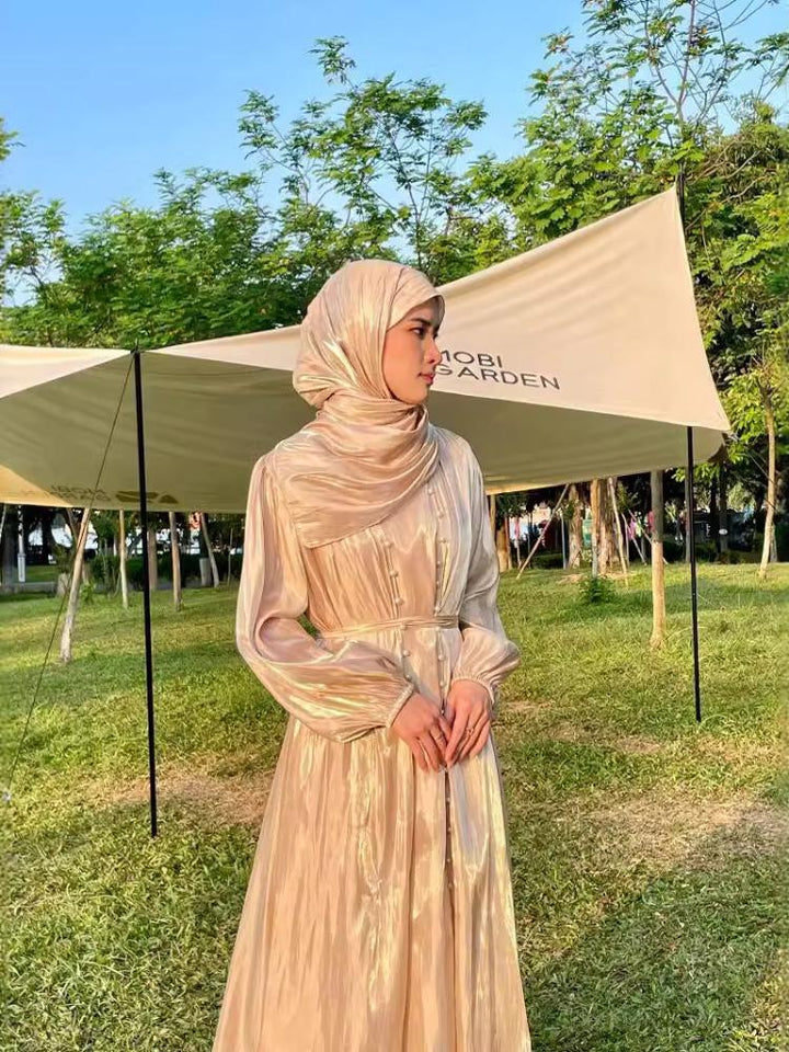 Solid Color Streamer Two-Piece Dress Sets(With Hijab)