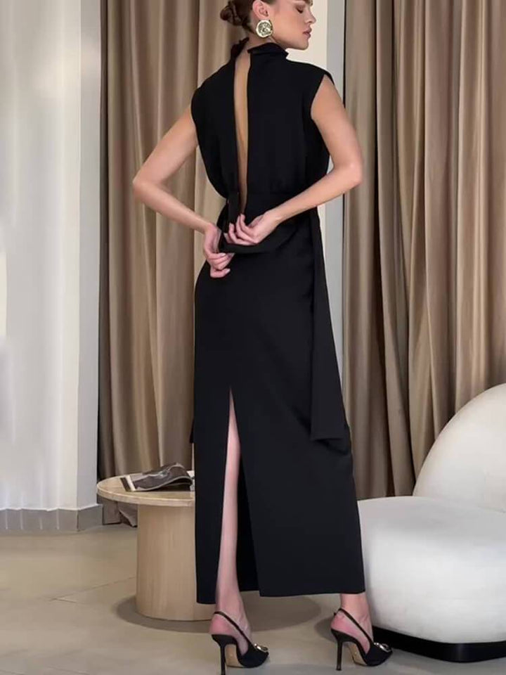 Women's Elegant Round Neck Split Maxi Dress