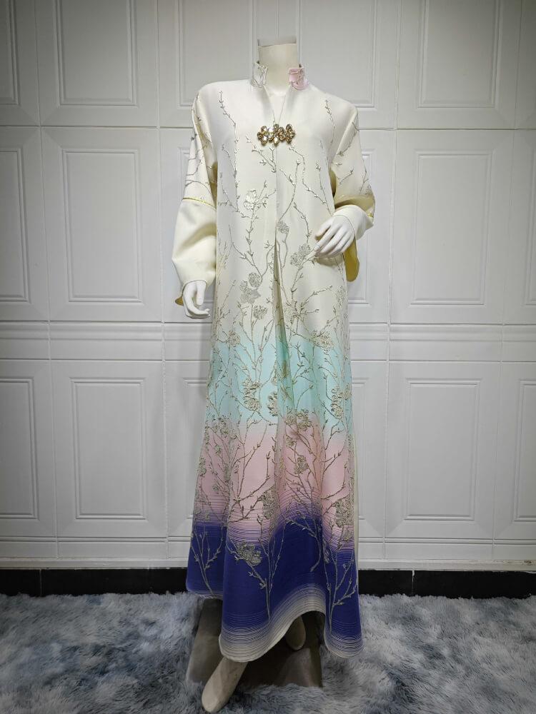 Jacquard Embroidered Ombre Color Robe Dress Jalabiya