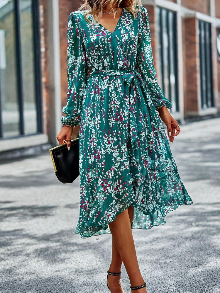 Women's Elegant Floral A-Line Midi Dress