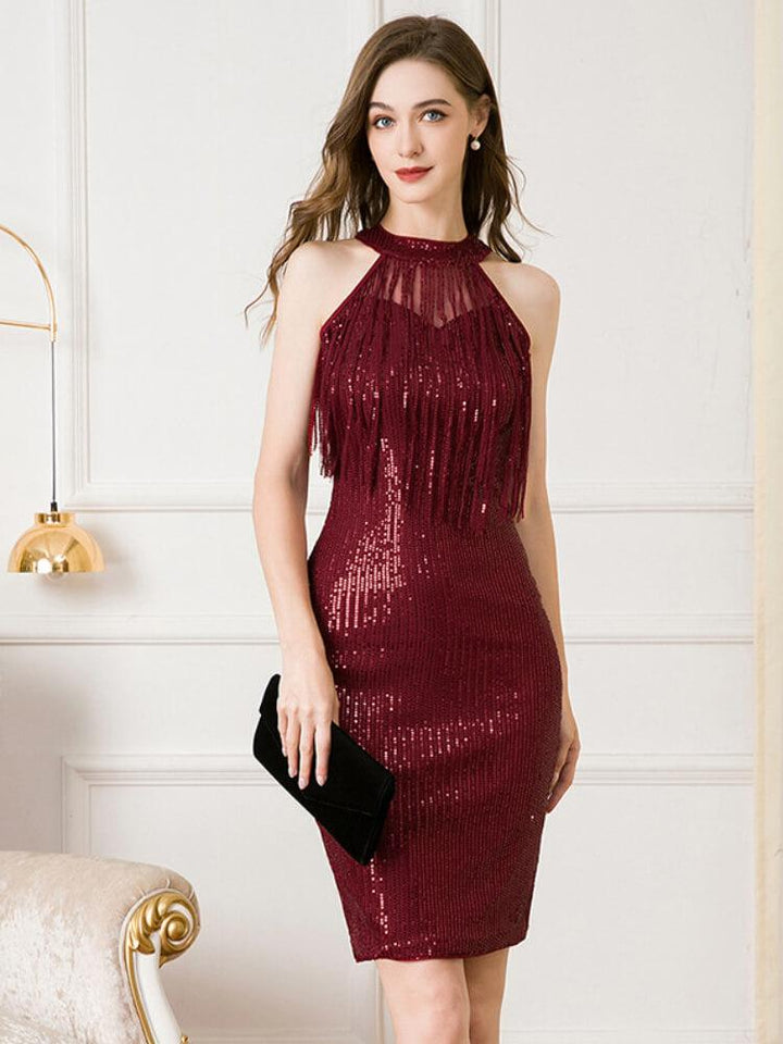 Women's Sequined Fringed Evening Dress