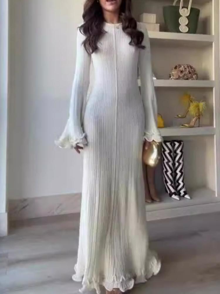 Casual Round Neck Long Sleeve Maxi Dress