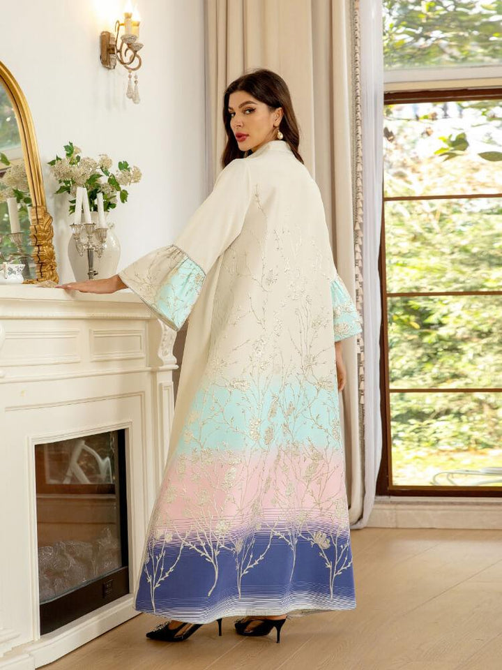 Jacquard Ombre Color Robe Maxi Dress Jalabiya