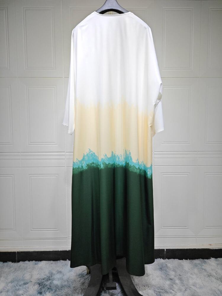 Casual Tie-Dye Cape Cardigan Dress Abaya