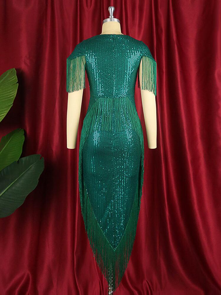 Women's Tassel Sequins Mid-Length Dress