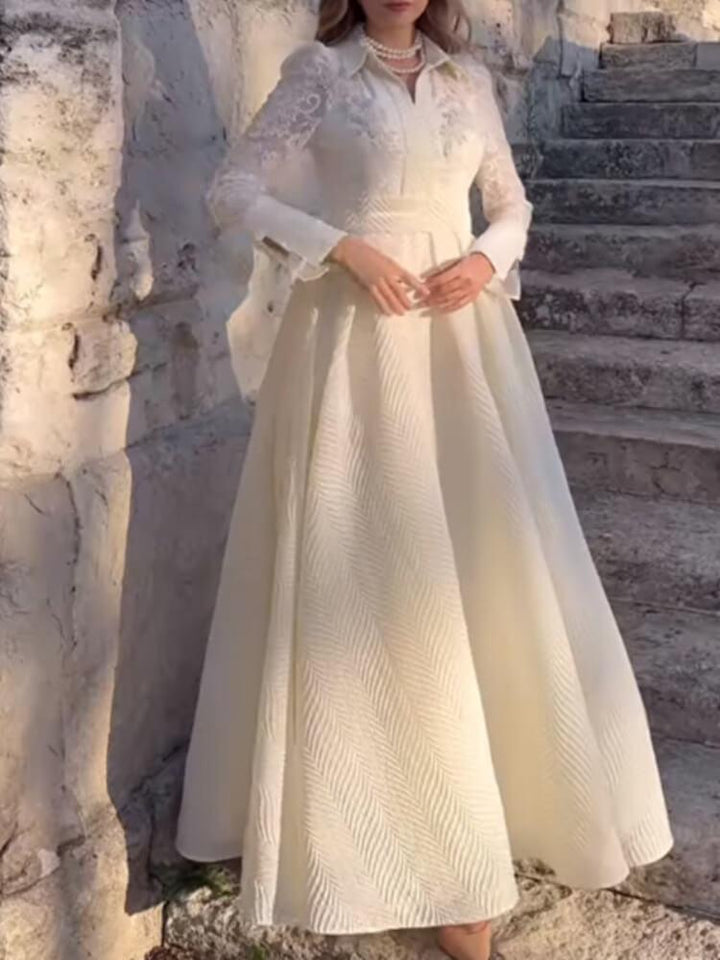 Solid Color Lace Long Sleeve Evening Dress