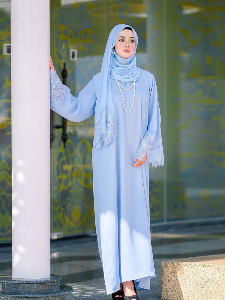 Women's Solid Color Embroidered Lace Abaya(WithHijab)