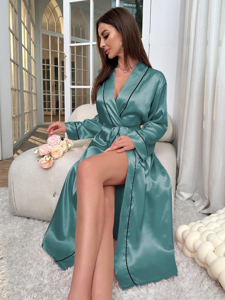 Women's Solid Color Lace-Up Ice Silk Home Robe
