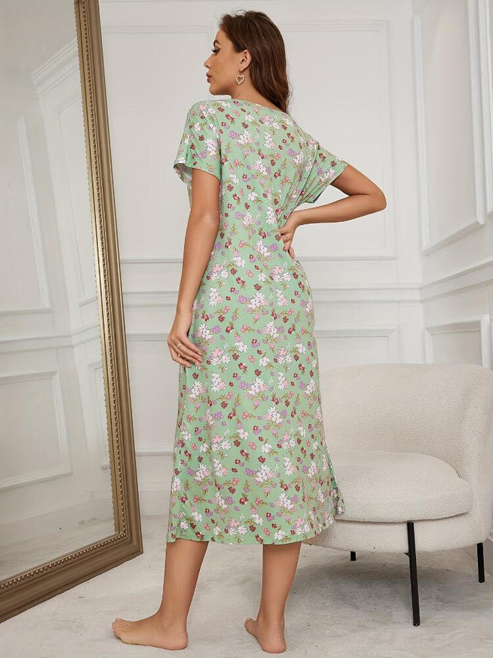 Women's Casual Short Sleeve Floral Printed Midi Dress
