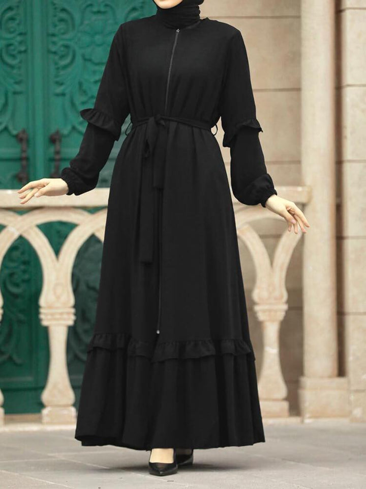 Solid Color Zip Pullover Dress Abaya